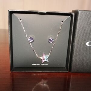 Coach Rainbow Star Necklace & Purple Swarovski Crystal Earrings Set NWT